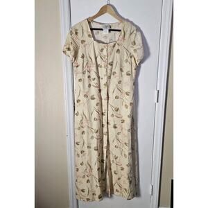 Studio Ease Button Down Linen Maxi Dress Sz 8 Cap Sleeve Floral Y2K 90s Friends